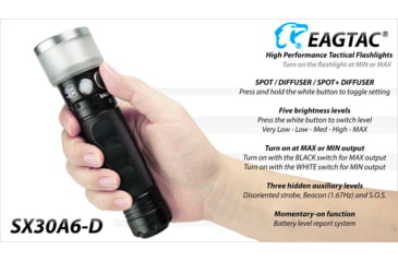 Image of EAGTAC SX30A6-D Flashlight, XPL HI CW w/ LEDarray LED, 1405lm w/ 1040lm, Black, SX30A6D-XPLHI-CW