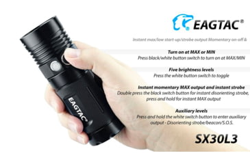 Image of EAGTAC SX30L3 Flashlight, XHP70.2 CW LED, 4350lm, Black, SX30L3-XHP702-REG-CW
