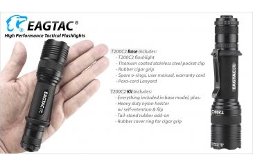 Image of Eagtac T200C2 XML2 U4 1277 Lumen Tactical Flashlight, Black, Medium, T200C2XML2