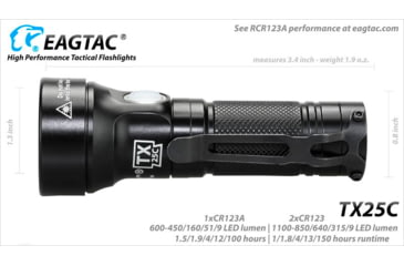 Image of EAGTAC TX25C Flashlight, XM-L2 U2 NW LED, 567lm, Black, TX25C-XML2-BASE-NW