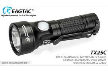 Image of EAGTAC TX25C Flashlight, XM-L2 U2 NW LED, 567lm, Black, TX25C-XML2-BASE-NW