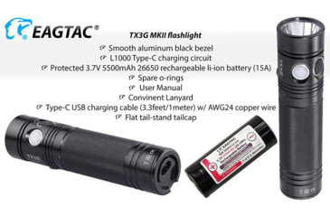 Image of EAGTAC TX3G MKII Flashlight, XHP70.2 NW LED, 3320lm, Black, TX3G-MKII-XHP702-REG-NW