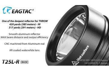 Image of Eagtac USB Rechargeable T25LR XHP35 HI 385 Meter Tactical Flashlight Base, Black, Medium, T25LRHI