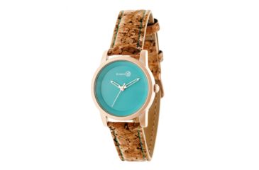 Image of Canopies Wood Watch,33mm,Turquois Dial,Khaki/Tan Leather Band