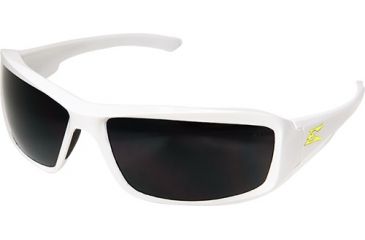 Image of Edge Safety Brazeau Torque with Yellow E Logo, Polarized Smoke Lens, White Frame, TXB246-E1
