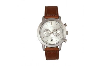 Image of Elevon Langley Chronograph Leather-Band Watch W/ Date, Silver/Brown, ELE103-2