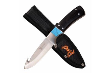 Image of Elk Ridge ER-200-08BL Fixed Blade Knife, 3.1in, 3CR13 Stainless Steel, Gut Hook, Steel Blade, Pakkawood Handle, Black/Blue, ER-200-08BL