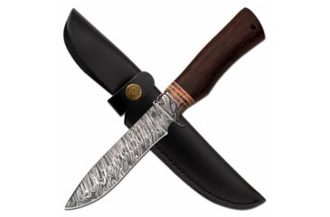 Image of Elk Ridge ER-200-15RW Fixed Blade Knife, 5.75in, 3CR13 Stainless Steel, Drop Point, Damascus Pattern Blade, Wooden Handle, Wood, ER-200-15RW