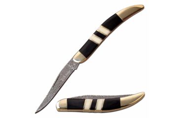 Image of Elk Ridge ER-952WBCB Manual Folding Knife, 2.25in, 3CR13 Stainless Steel, Toothpick, Damascus Blade, Pakkawood Handle, Nickle/Black/Bone, ER-952WBCB