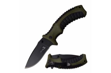 Image of Elk Ridge ER-A164CA Spring Assisted Knife, 3.75in, 3CR13 Stainless Steel, Drop Point, Black Blade, Nylon Fiber Handle, Black/Green, ER-A934GN