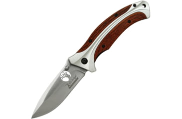 Image of Elk Ridge Evolution Linerlock Folding Knife, 3.75in Satin 8Cr13Mov SS Drop Point, Thumb Stud, Pocket Clip, Pakkawood And Silver Finish Aluminum Handle, ERE-FDR011-BR