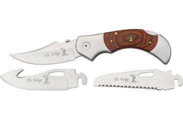 Image of Elk Ridge Exchange Blade Folding Knife, 3.25in, Stainless Clip Blade w/ Thumb Slot, Brown Pakkawood Handle ER055