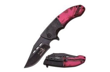 Image of Elk Ridge Folding Blade, 3.5in, Stainless Steel Blade, Purple Outdoor Camo Coated Nylon Fiber Handle ER-A006PC
