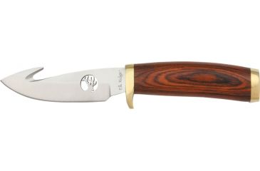 Image of Elk Ridge Guthook Hunter Fixed Blade Knife, 4.125in, Mirror Polished Stainless, Brown Rich Grain Wood Handle ER049