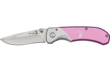 Image of Elk Ridge Medium Linerlock Folding Knife, 2.75in, Carbon Steel Blade, Pink/Silver Aluminum Handle ER147