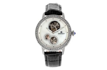 Image of Empress Tatiana Automatic Semi-Skeleton Leather-Band Watch, Black, One Size, EMPEM2901