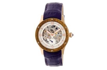 Image of Empress Victoria Automatic Wood Bezel Skeleton Dial Leather-Band Watch, Rose Gold/Silver/Purple, Standard EMPEM1706