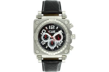 Image of Equipe E303 Gasket Mens Watch - Silver Case/Bezel, Black Leather Strap, Black Dial
