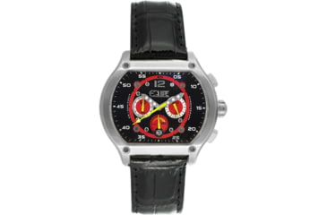 Image of Equipe E719 Dash Mens Watch - Black Leather Strap, Silver Bezel, Black/Red Dial