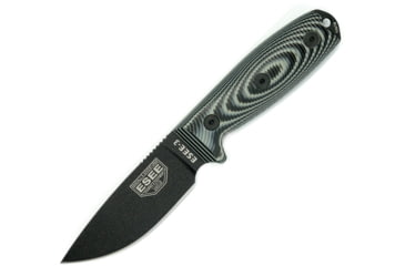 Image of Esee Model 3 3D Fixed Blade Black Knife, 3.88 black powder coated 1095HC steel blade, Black and gray 3D machined G10 handle, ESEE3PMB002