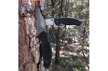 Image of ETE EDC Workhorse Linerlock A/O Folding Knife, 3.5in Closed, 2.5in Charcoal Titanium Finish Partially Serrated 8Cr13Mov SS Drop Point, Black G10 Handle, Pocket Clip, Thumb Stud, 2.5Oz, ETEK1053