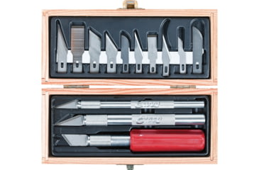 Image of Excel Blades Hobby Knife Set Fixed Blade Knife, Includes, K1 Light Duty Knife, K2 Medium Duty Knife, K5 Heavy Duty Knife, And 10 Assorted Blades, Wooden Gift Box., 44282