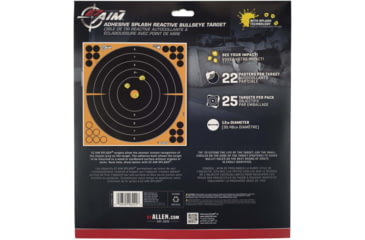 Image of EZ-Aim Allen Splash Reactive Adhesive Paper Bullseye Shooting Targets, 12x12in, 25-Pack, Black/Orange, 15317-25