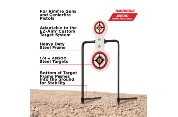 Image of EZ-Aim Hardrock AR500 Round Spinner Targets and Stand, Rimfire Rounds, Centerfire Pistols, White/Red/Black, 7.375W x 21.75H, 15344