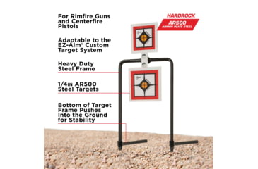 Image of EZ-Aim Hardrock AR500 Square Spinner Targets &amp; Stand, Rimfire Rounds &amp; Centerfire Pistols, White/Red/Black, 9.5W x 22.75H, 15365