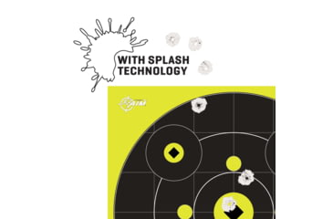 Image of EZ-Aim Splash Reactive Adhesive Paper Bullseye Shooting Targets w/8 Aiming Points, 12in Square, 12-Pack, Black/Chartreuse, 15577