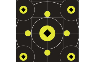 Image of EZ-Aim Splash Reactive Adhesive Paper Bullseye Shooting Targets w/8 Aiming Points, 12in Square, 12-Pack, Black/Chartreuse, 15577