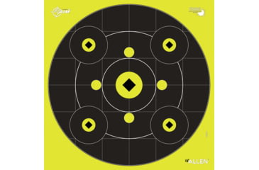 Image of EZ-Aim Splash Reactive Adhesive Paper Bullseye Shooting Targets w/8 Aiming Points, 12in Square, 12-Pack, Black/Chartreuse, 15577