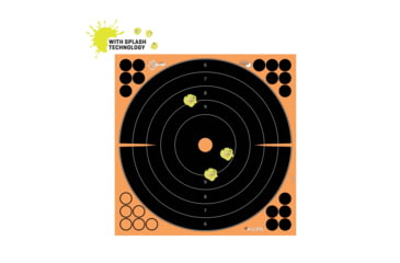 Image of EZ-Aim Splash Reactive Adhesive Paper Shooting Targets, Bullseye, 12in Square, 3-Targets Per Pack, Black/Orange, 15580