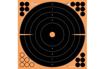 Image of EZ-Aim Splash Reactive Adhesive Paper Shooting Targets, Bullseye, 12in Square, 3-Targets Per Pack, Black/Orange, 15580