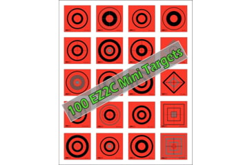 Image of EZ2C Targets 100 Mini Targets, Black Ink on Red Self-Adhesive Label Stock,3.5x3.5in, Pack of 100, EZ2CMT100