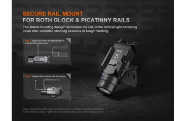 Image of Fenix GL23R, Weapon Light, White LED with Green Laser, 1,200 Lumens, 3.43 Long, Fits GLOCK and 1913 Rails, Includes Rechargeable 18350 Battery and USB Type-C Charging Cable