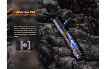 Image of Fenix LD30R, Flashlight, White LED, 1,700 Lumens, 5.11 Long, Anodized Finish, Black, Includes Rechargeable 18650 Battery and USB Type-C Charging Cable