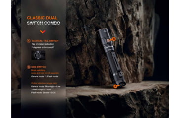 Image of Fenix LD30R, Flashlight, White LED, 1,700 Lumens, 5.11 Long, Anodized Finish, Black, Includes Rechargeable 18650 Battery and USB Type-C Charging Cable