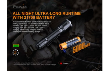 Image of Fenix TK16 V2, Flashlight, White LED, 3,100 Lumens, Anodized Finish, Black, Includes Rechargeable ARB-L21-5000U Battery and USB Type-C Charging Cable