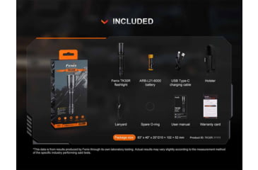 Image of Fenix TK30R, Flashlight, White Laser, 500 Lumens, 1,500 Meter Maximum Beam Distance, Anodized Finish, Black, Includes ARB-L21-6000 Battery and USB Type-C Charging Cable