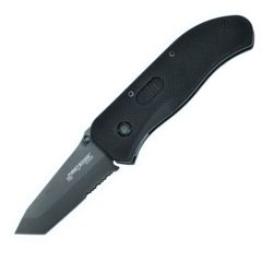 Image of First Edge Tracklock Modified Tanto Folding Knife, Assisted Opening Serrated Edge, Elmax Bead Blast Blade, Coarse Black 1055-BBB
