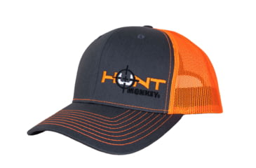 Image of Fish Monkey Hunt Left Panel Embroidery Hat, Char/Orange, One size, HM801-CHOR