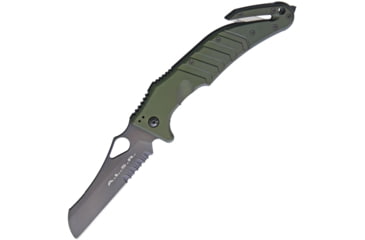 Image of Fox Air Land Sea Linerlock Folding Knife, 4in Teflon Coated Partially Serrated Bohler N690 SS Blade, OD Green Rubberized Aluminum Handle OD Green Nylon Belt Sheath, OD green, 01FX149