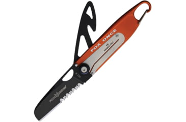 Image of Fox Double Rescue Linerlock Folding Knife, Black finish stainless Partially serrated sheepsfo, Orange aluminum handle, 01FX726