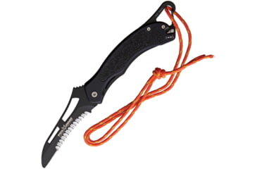 Image of Fox Gravity Rescue Linerlock Folding Knife, 4 black PTFE coated partially serrated Bohler N69, Black aluminum handle with Black anti-slip insert, 01FX729
