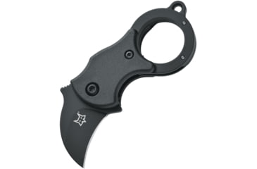 Image of Fox Mini-Ka Linrlock Folding Knife, 1in Black Cerakote Finish 420 SS Hawkbill Blade, Black Frn Handle, Finger Ring, Pocket Clip, Black, 01FX325