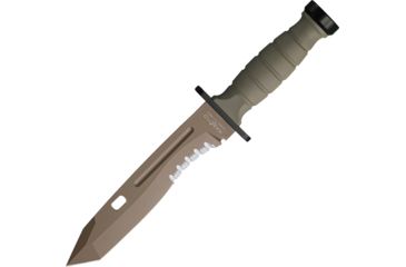 Image of Fox Oplita Combat Knife FKMD Fixed Blade Knife, Partially Serrated, Tanto, Coyote Tan, Kraton Handle FOX0171116