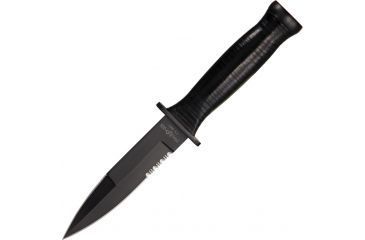 Image of Fox Original Combat Dagger Fixed Blade Knife,5in,Partially Serrated Dagger Blade,Black Leather Wrapped Round Design Handle FOX1683