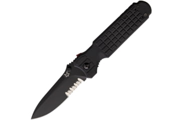 Image of Fox Predator II Linerlock Black Folding Knife, 3.75 black PTFE coated partially serrated Bohler , Black sculpted FRN handle, 01FX446BS