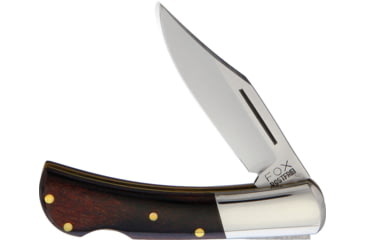 Image of Fox Tasca Lockback Folding Knife, 2 satin finish 420 stainless clip point blade, Brown pakkawood handle, 01FX713